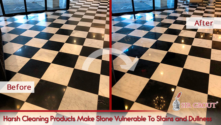 Prior to Sir Grout's Service, Harsh Cleaning Products Dulled This Stone Floor and Now It Shines