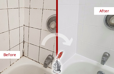 Sir Grout Cleans this Brookshire Shower Tile and Grout to Eliminate Mold Before and After Picture of a Brookshire Shower Tile and Grout Cleaned to Eliminate Mold