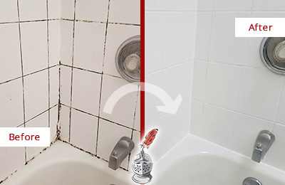 Before and After Picture of a Dickinson Tub with Sealed Grout to Eliminate Mold
